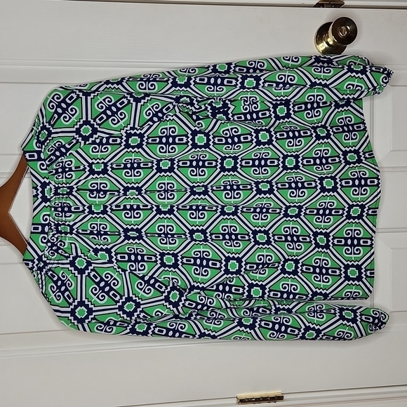 Macbeth Collection by Margaret Josephs Navy/Green/White Blouse Size S - Picture 10 of 12
